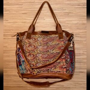 Nena & Co. Multicolor Tapestry Tote with Tan Leather Trim